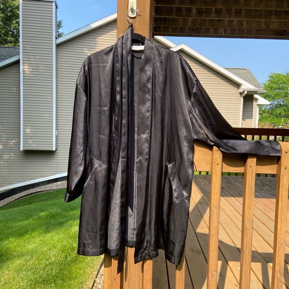 Vintage 90s Y2K Black Victoria Secret Kimono Midi Robe - One Size